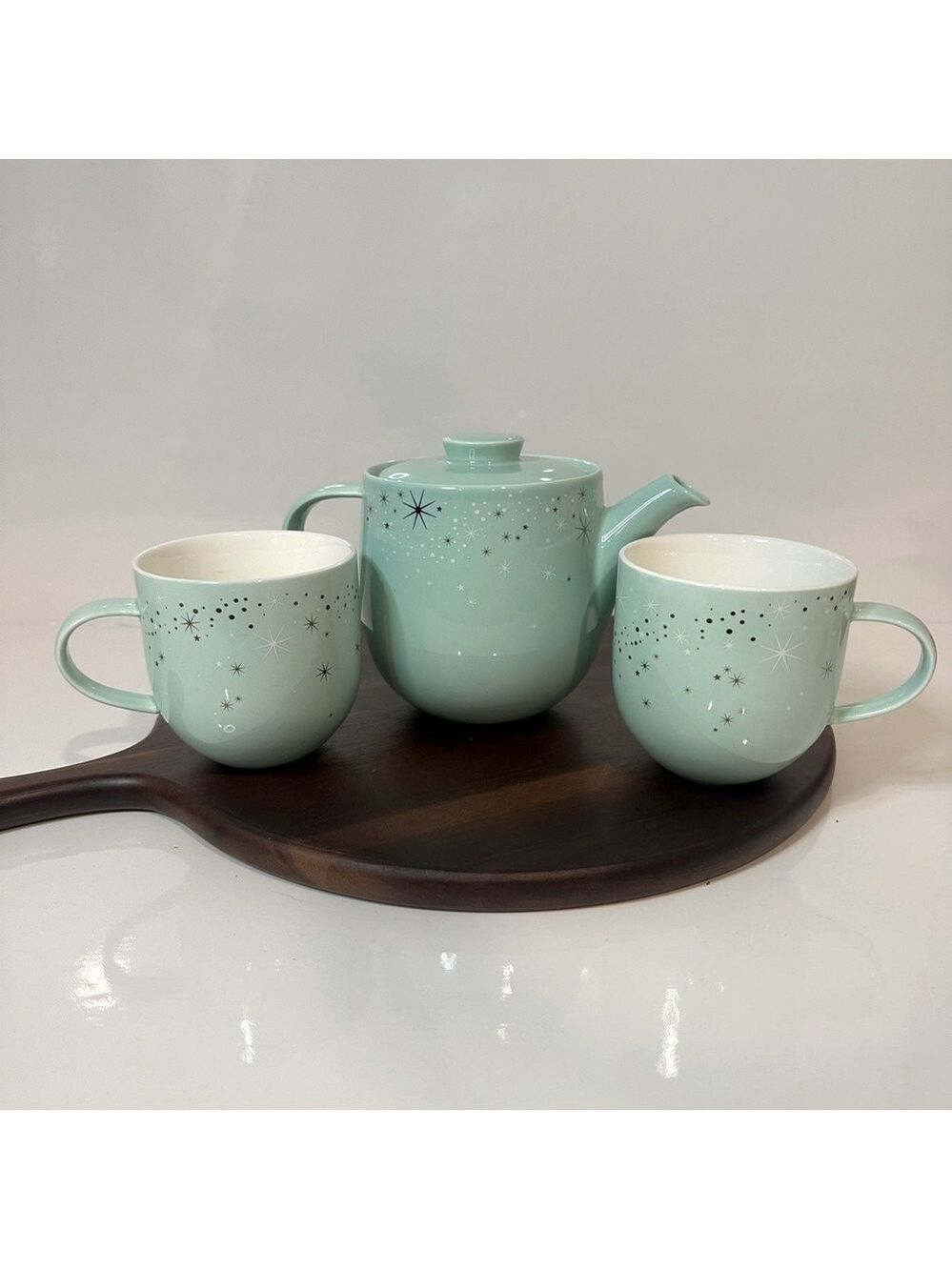 DAVIDsTEA Starry Teal Mint Teapot Set Elegant Starburst Design Teapot + 2 Mugs